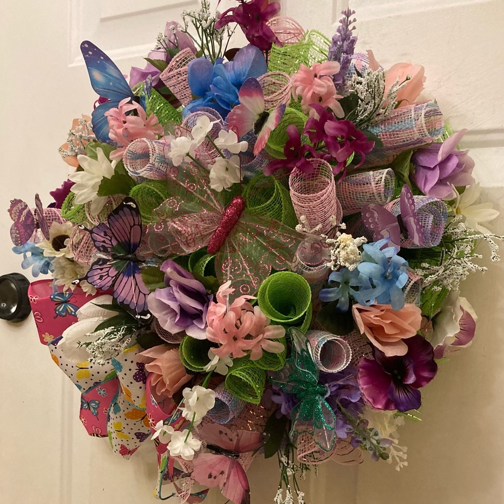 Beautiful Pink/Purple Butterfly Wreath. Hand crafted with quality materials